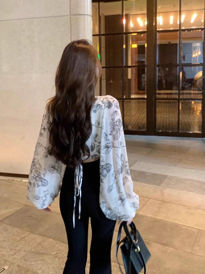 White Printed Wrap Top