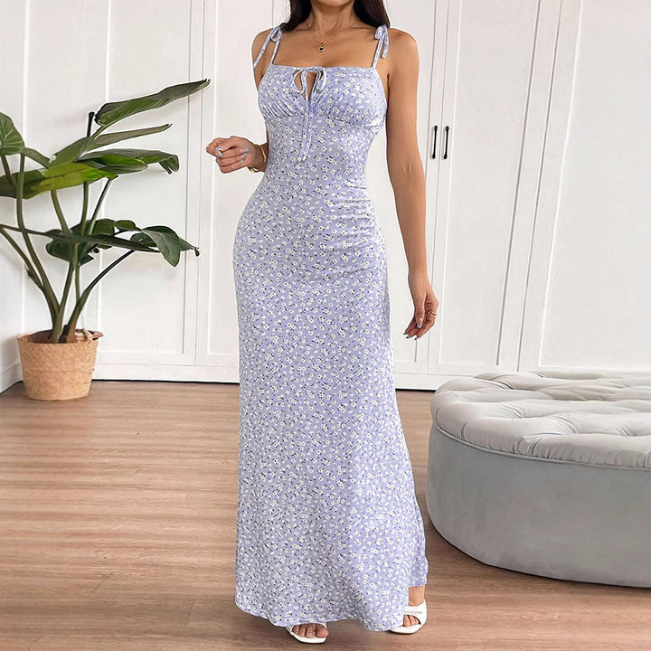 Blue Strappy Tie Up Printed Maxi
