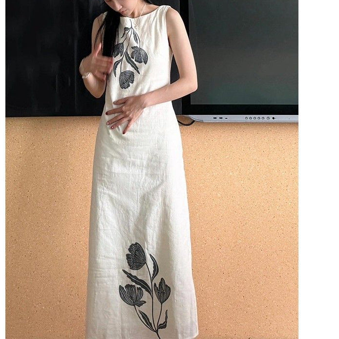White Printed Boat Neck Maxi