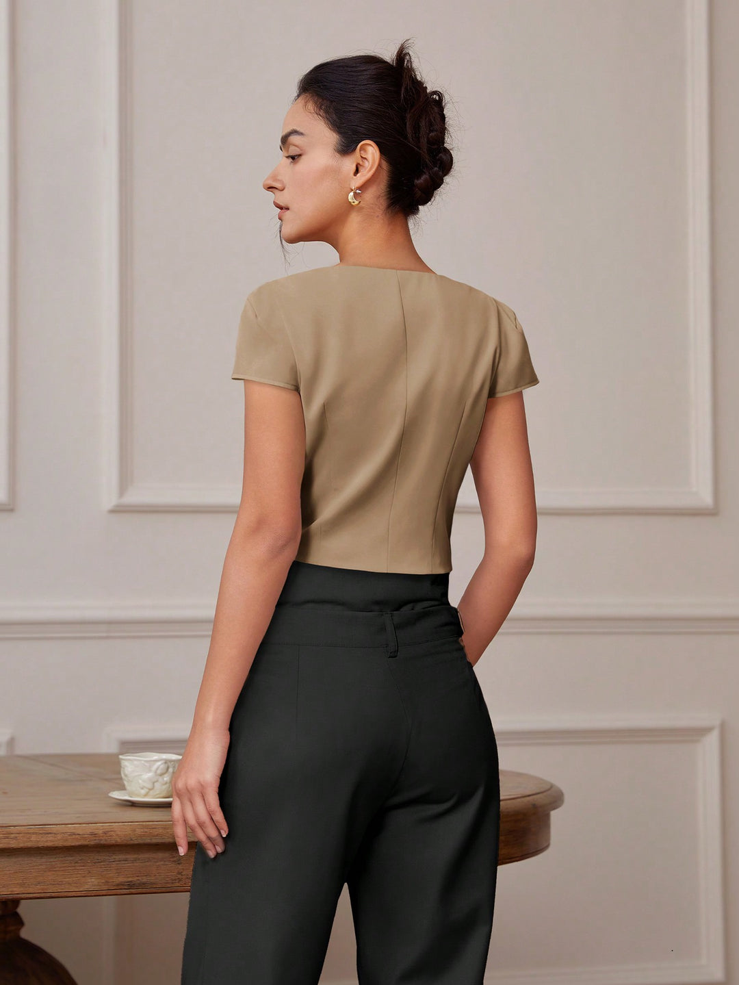 Beige Front Button  Top