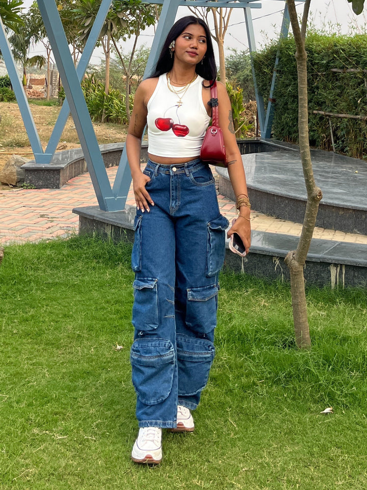 White Cherry Printed Tank Top