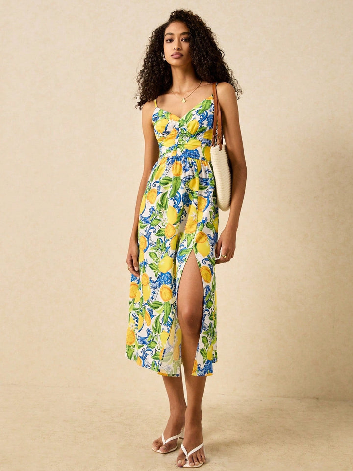 Multi Spaghetti Strap Printed Dress