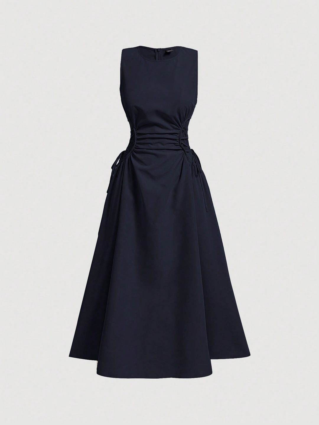 Navy Blue Midi Dress With Exaggerated Waist Detail