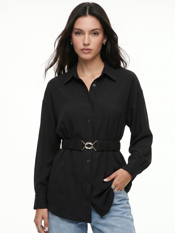 Black Waist Belted Full Sleeve Top