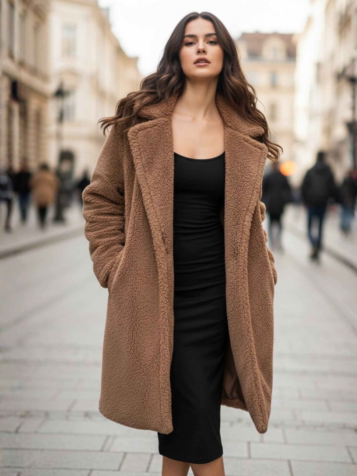 Beige Teddy Fur Collared Coat