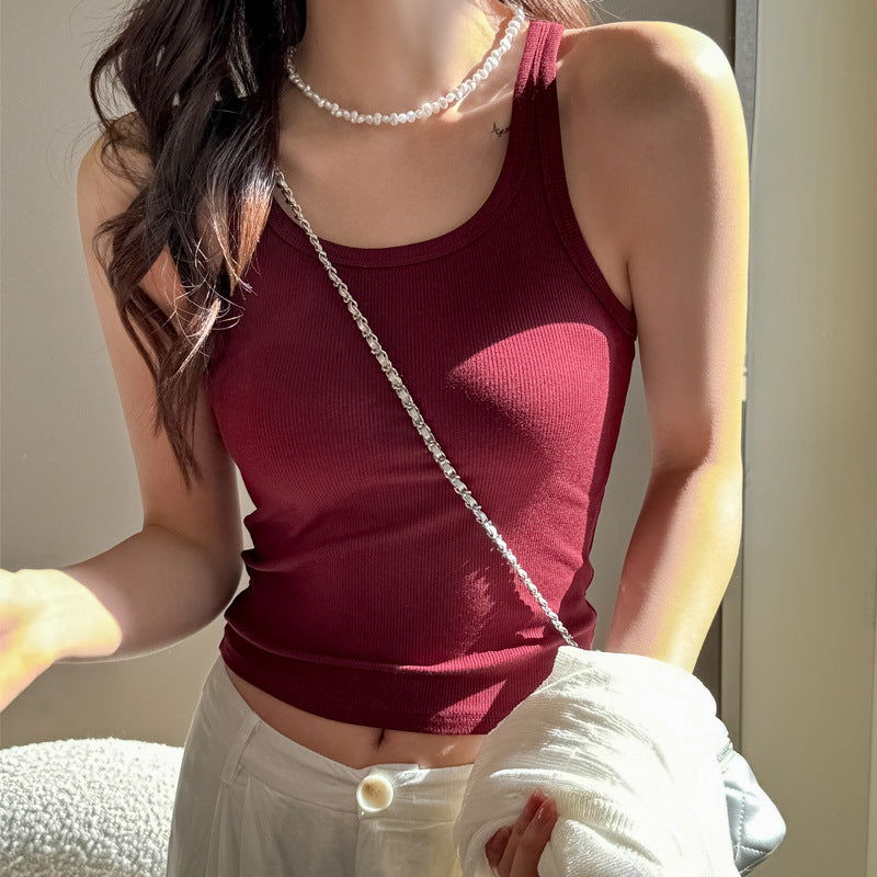 Burgundy Scoop Neck Ribbed Tank Top