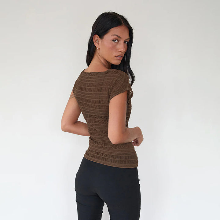 Khaki  Sheer Mesh Top