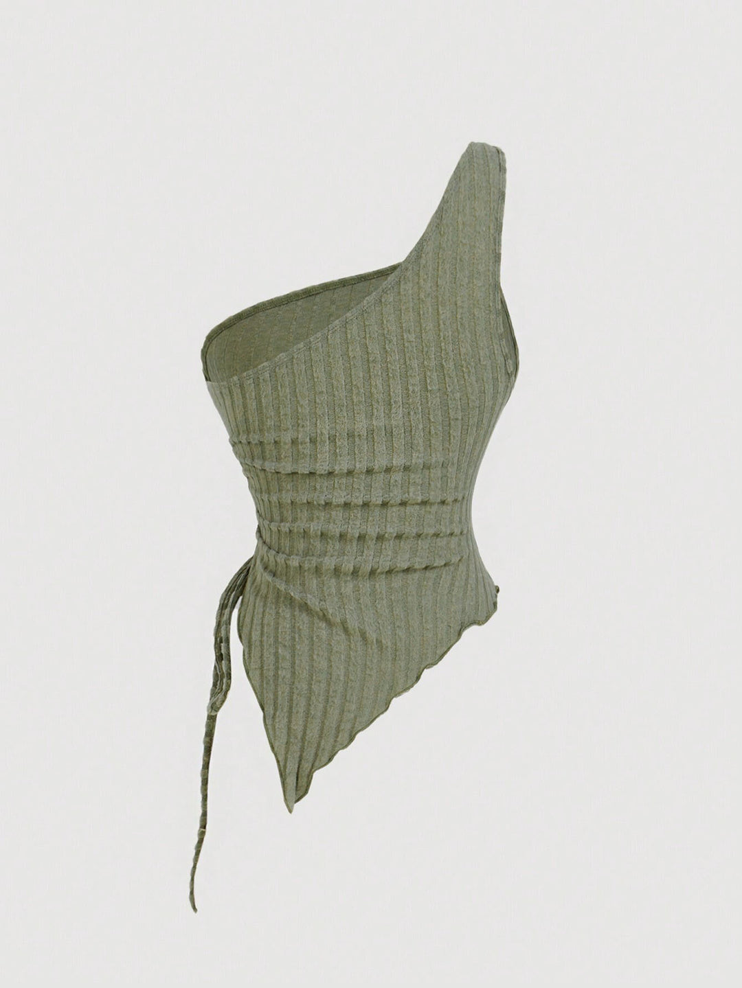Green One Shoulder Side Ruched Tank