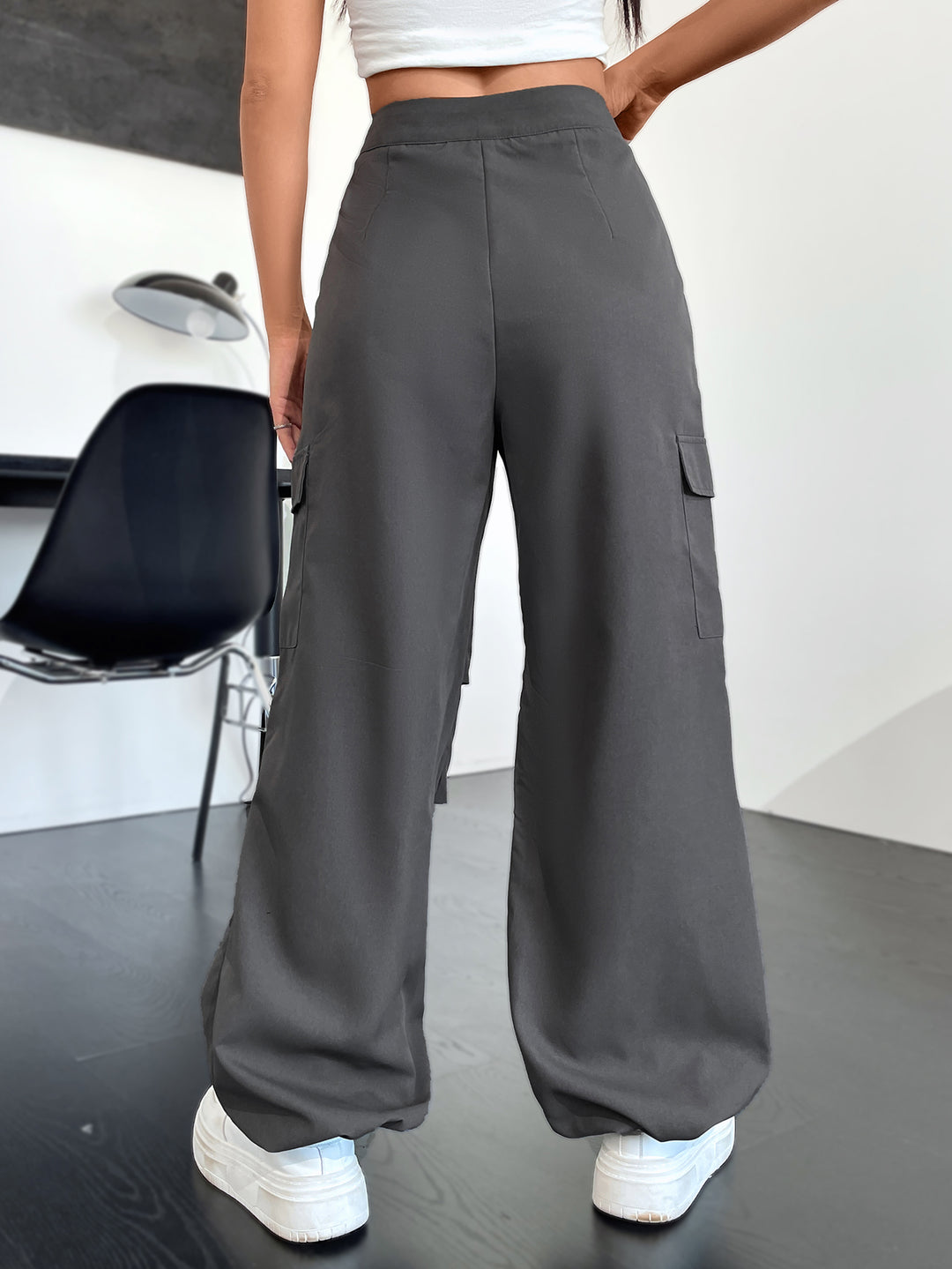 Pin-Tucked Grey Cargo Pants