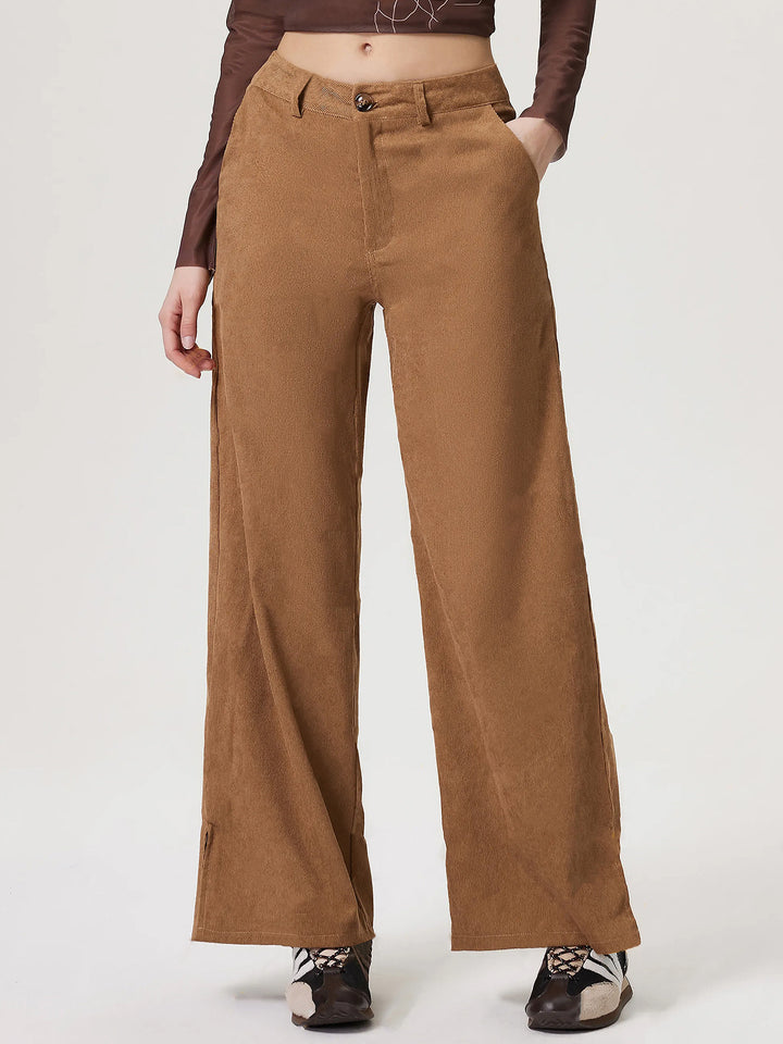 Khaki Wide Leg Side Slit Trousers
