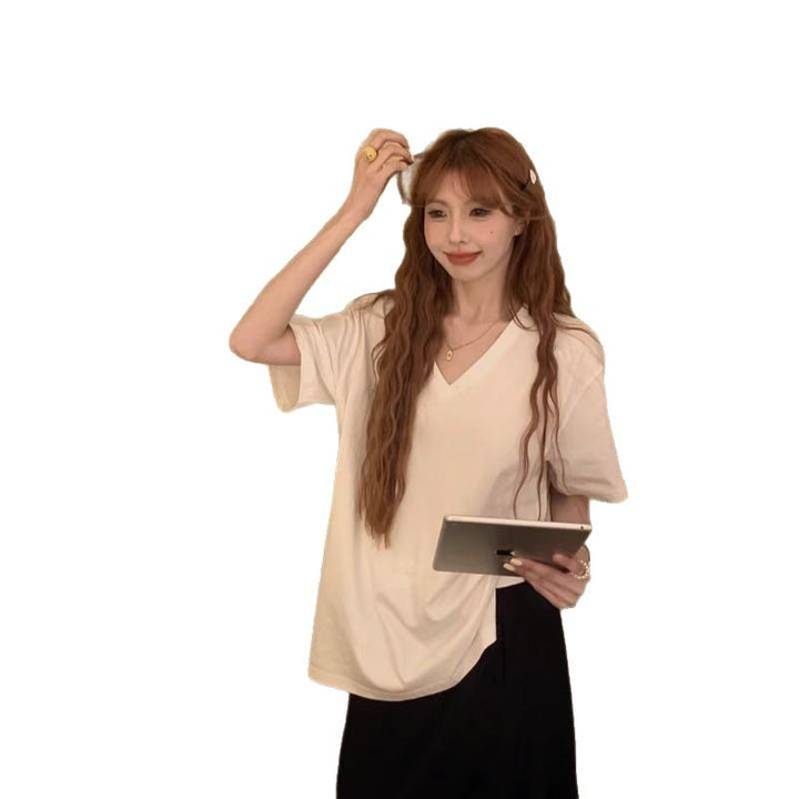 Off White V Neck Oversize Tshirt