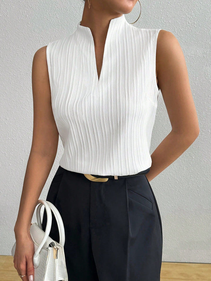 White Sleeveless Mandarin Collar Top