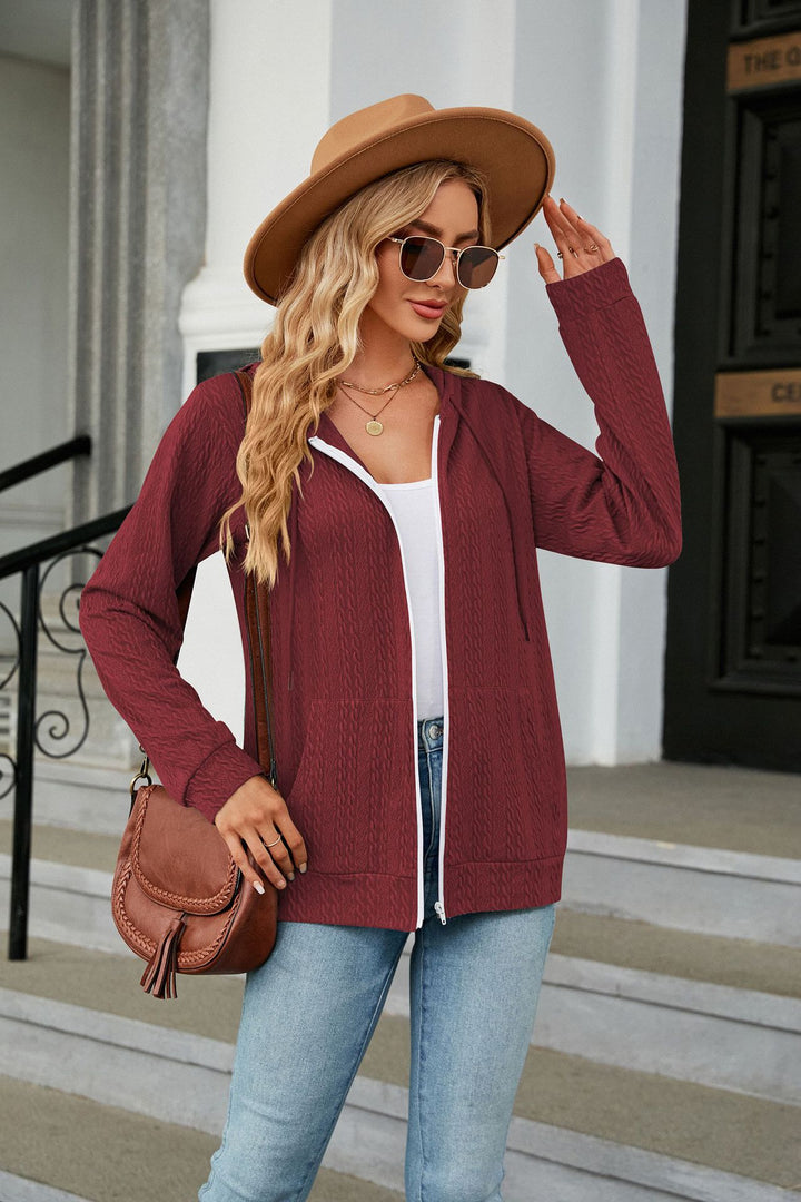 Maroon Full Sleeves Front Zip Hooded Jackets