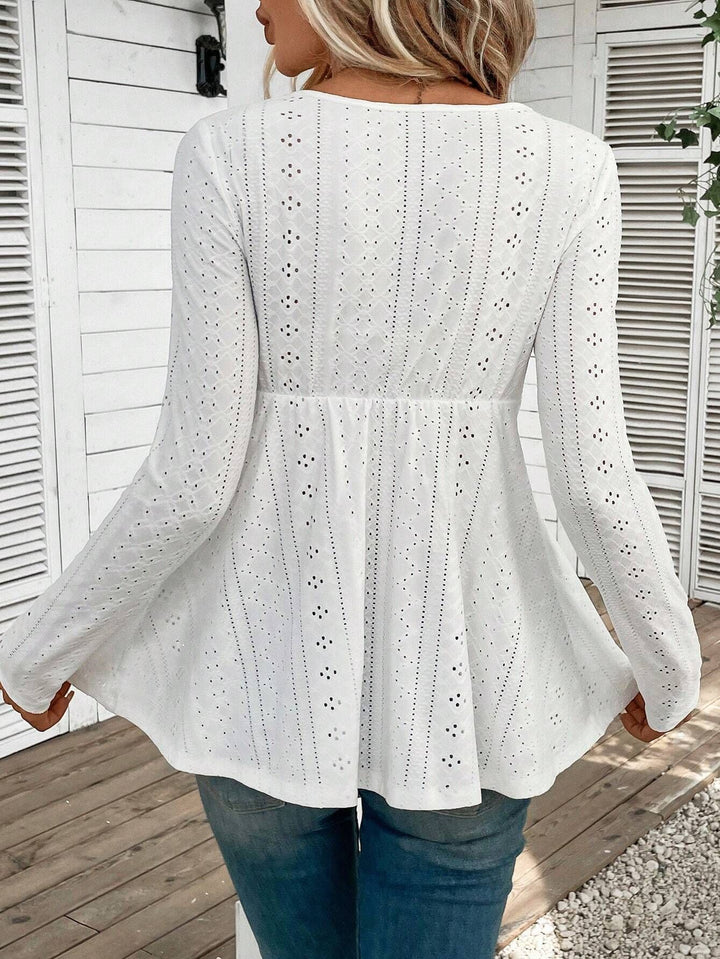 White Full Sleeve Lace Detail Top