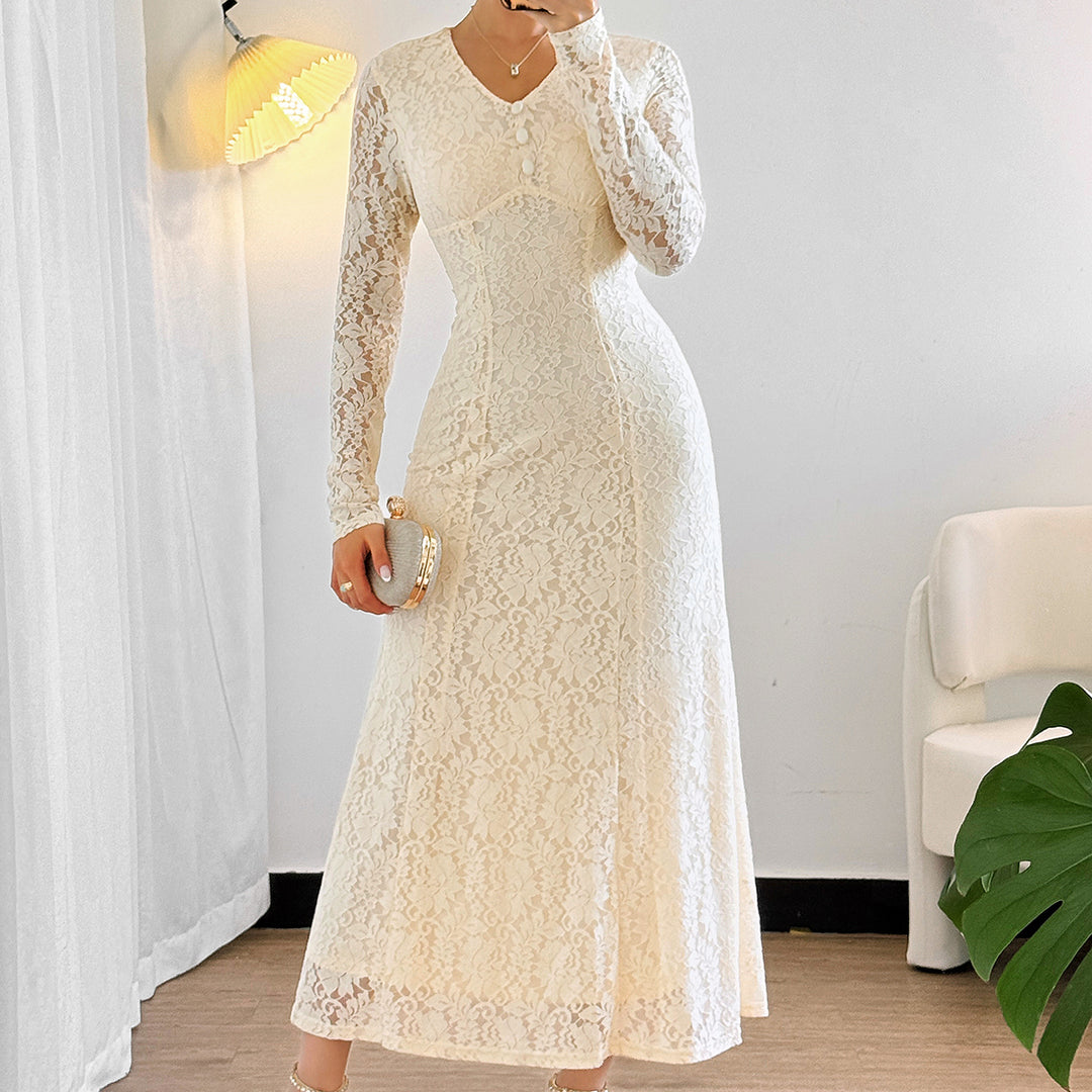 Off White Full Sleeve Textured Dress