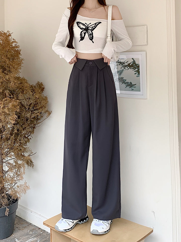 Grey Button Down Flap Waistband Pants