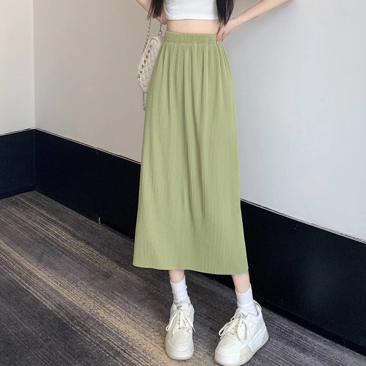 Green Plisse Midi Skirt