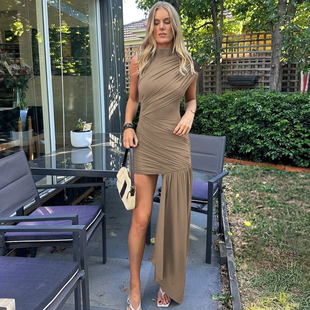 Khaki High Neck Bodycon Mini Dress