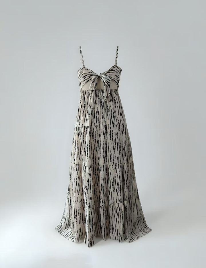 Cream Shoulder Strap Back Bow Tiered Dress