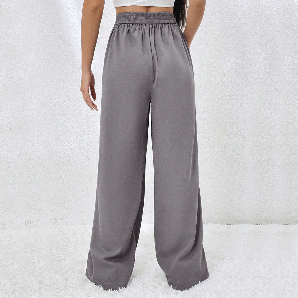 Grey Flat Waistband Pleated Trouser