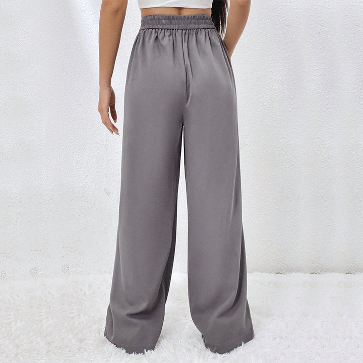 Grey Flat Waistband Pleated Trouser