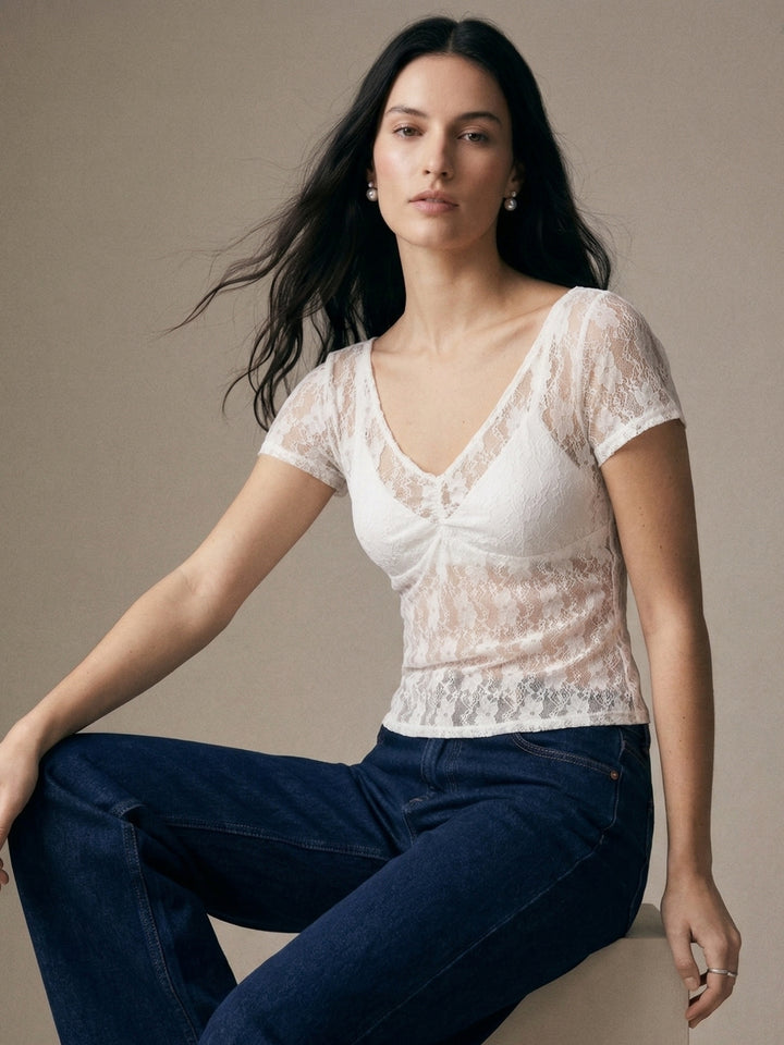 White V Neck Lace Top