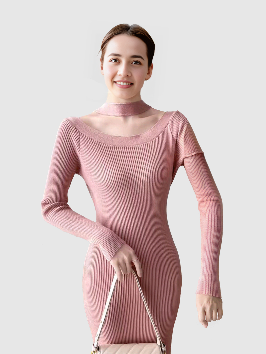 Pink Full Sleeve Bodycon Midi Dress