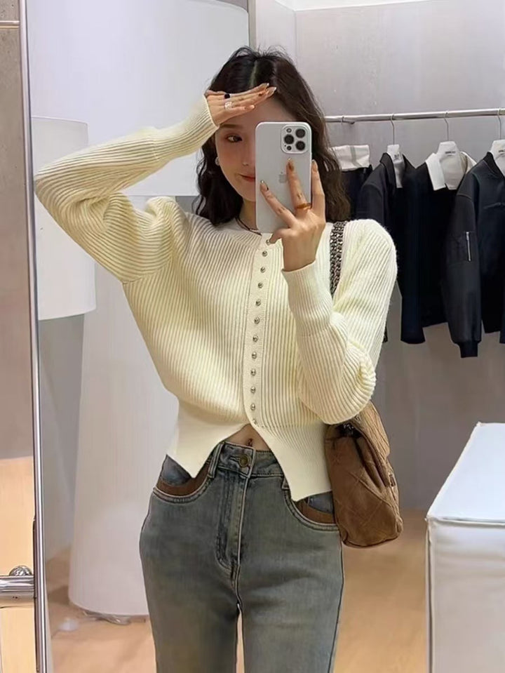 Cream Full Sleeve Front Buttoned Cardigan