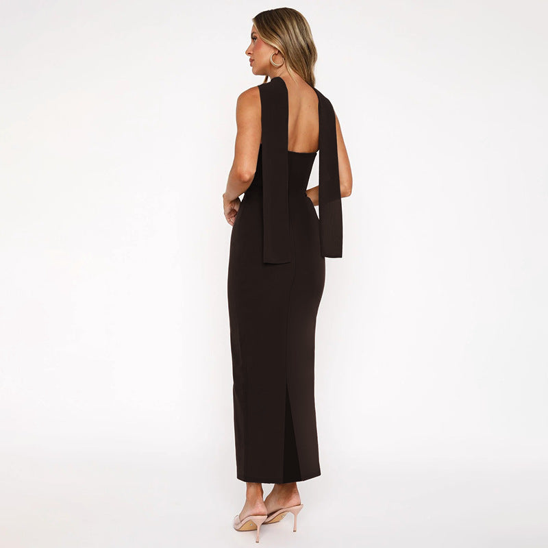 Brown Tube Solid Bodycon Evening Dress
