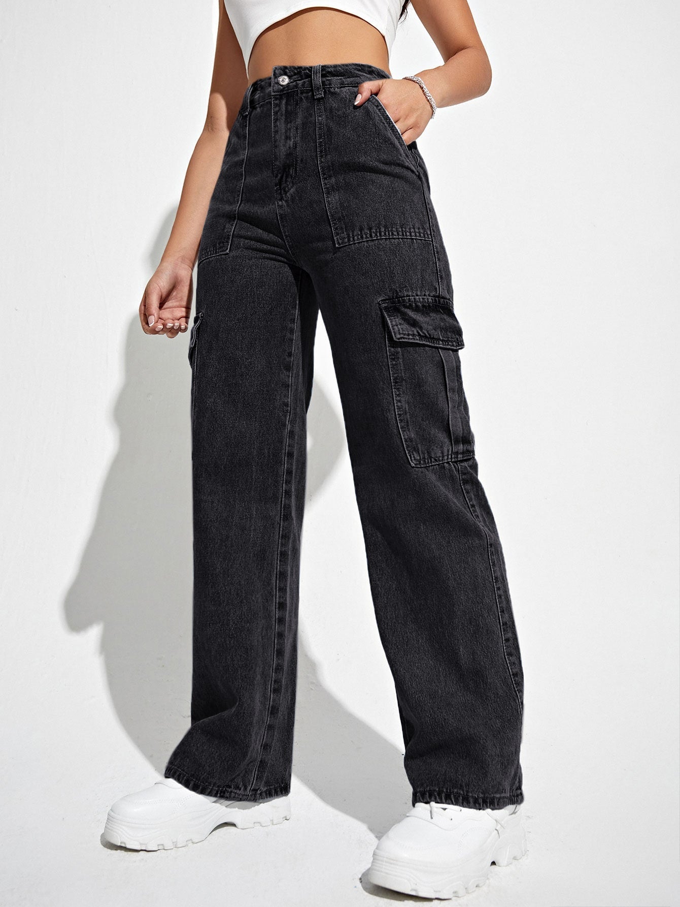 Black Cargo Pocket Detailed Jeans