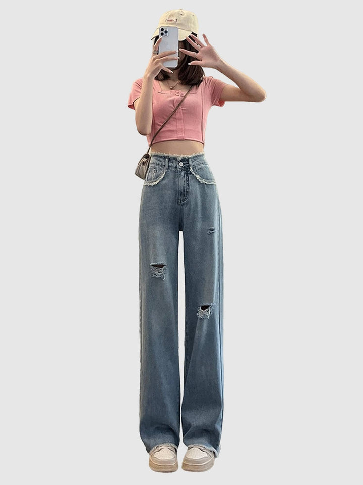 Blue Freyed Waist Band Denim