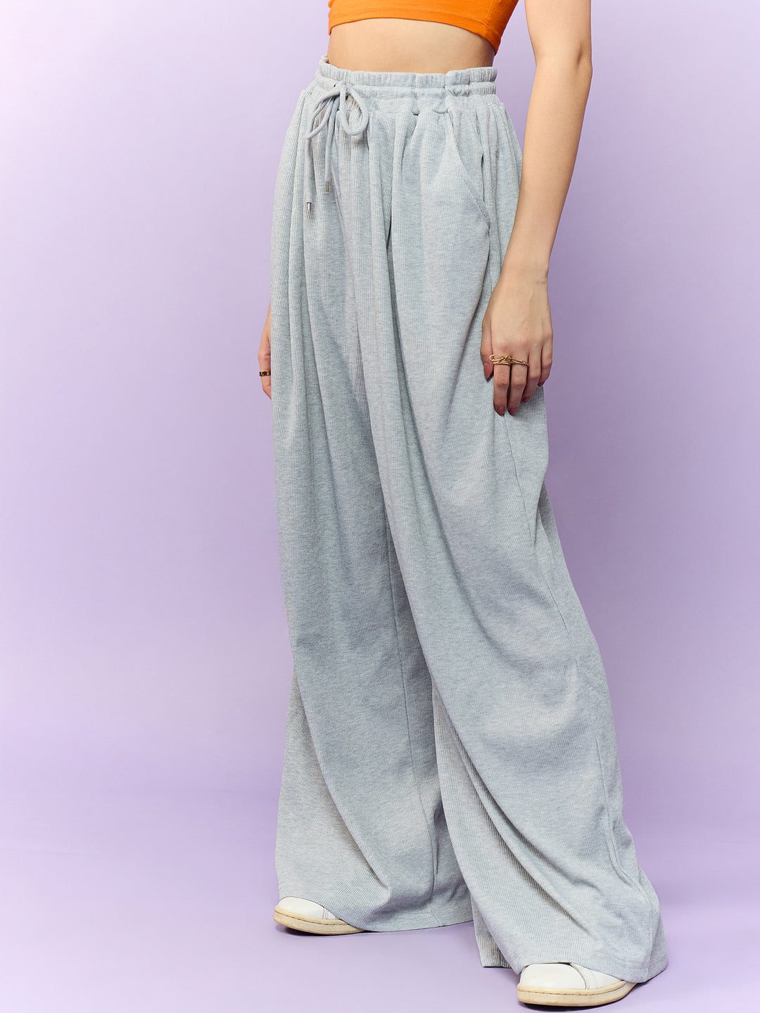 Grey Knit Joggers with Draw String
