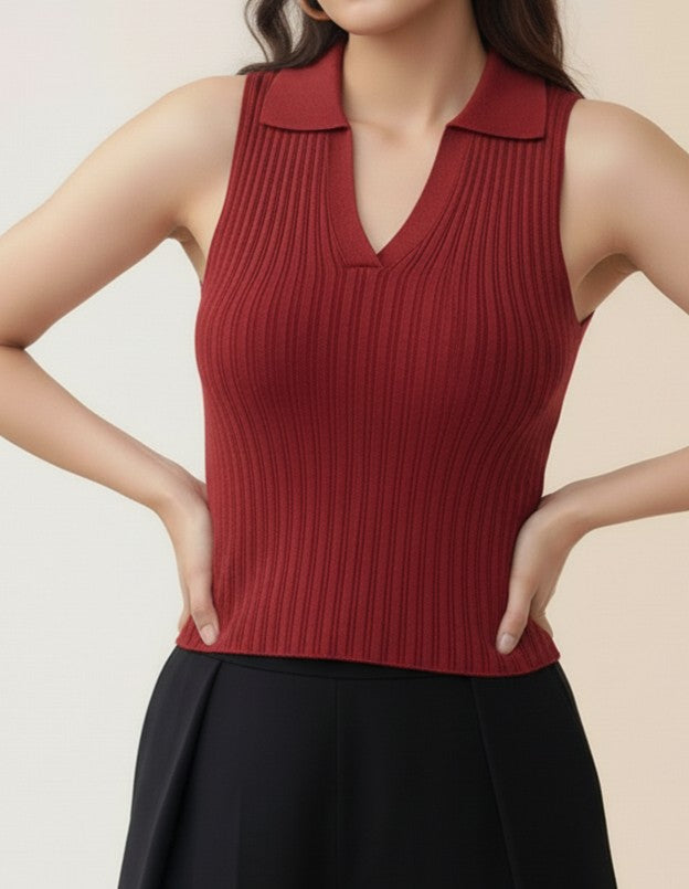 Wine Polo Flat Knit Tank