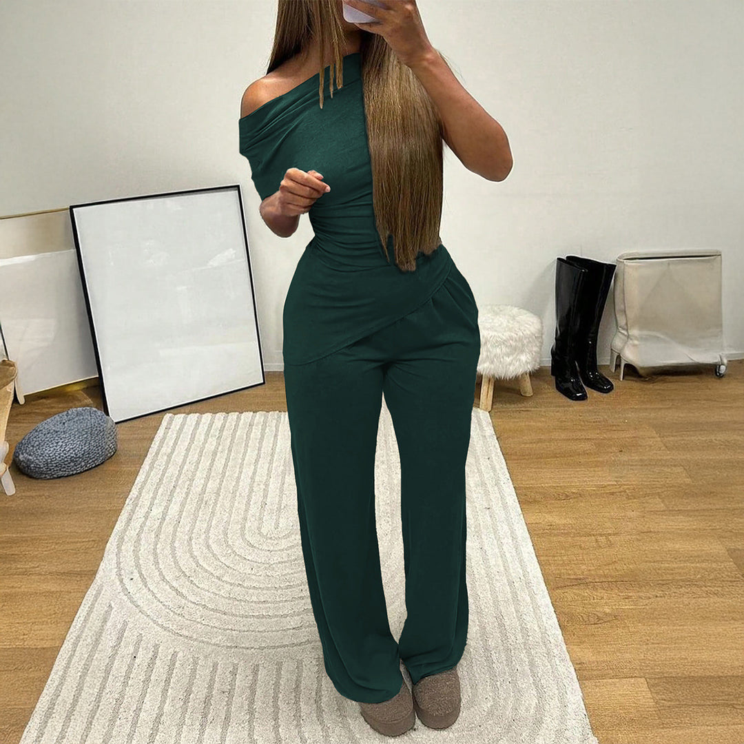 Green Off-Shoulder Top And Pant Co-Ord Set