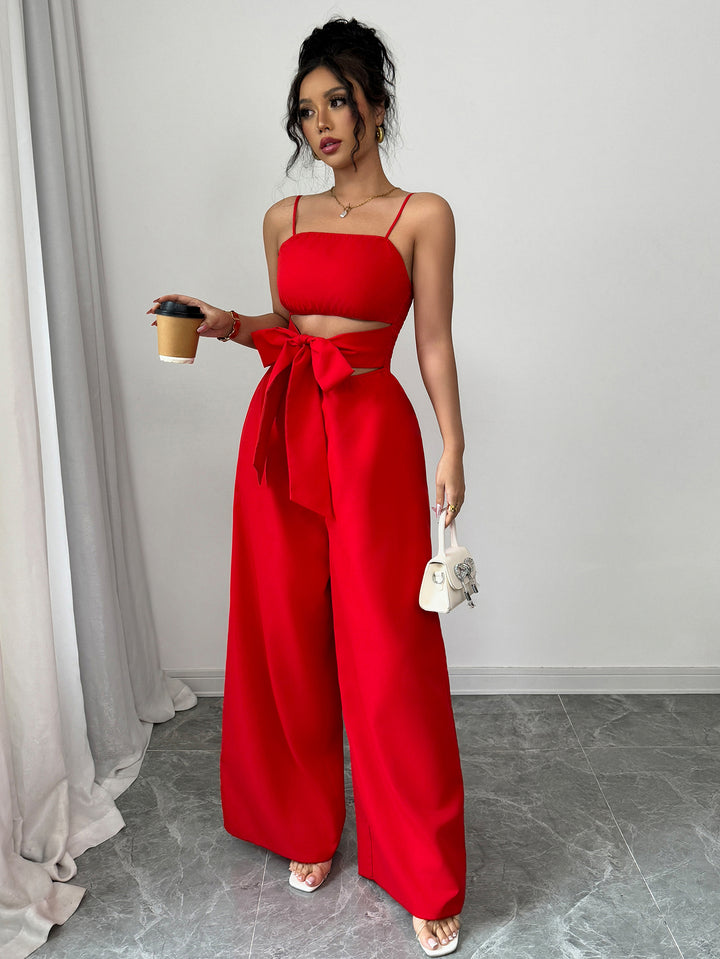 Red Strappy Cut Out Jumpsuit