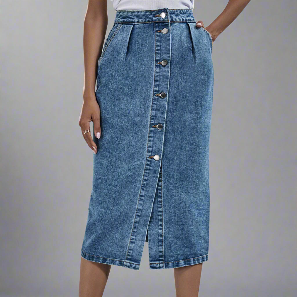 Blue Button Down Denim Skirt