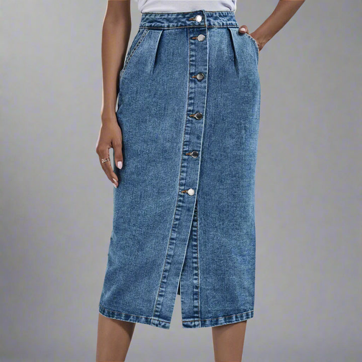 Blue Button Down Denim Skirt