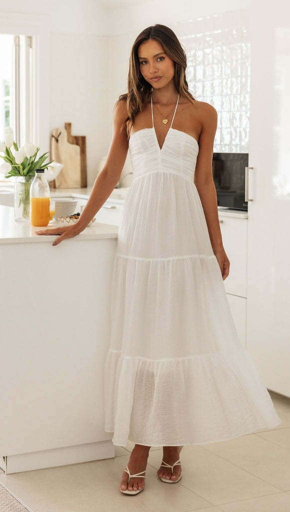 White Halter Tie Up Dress