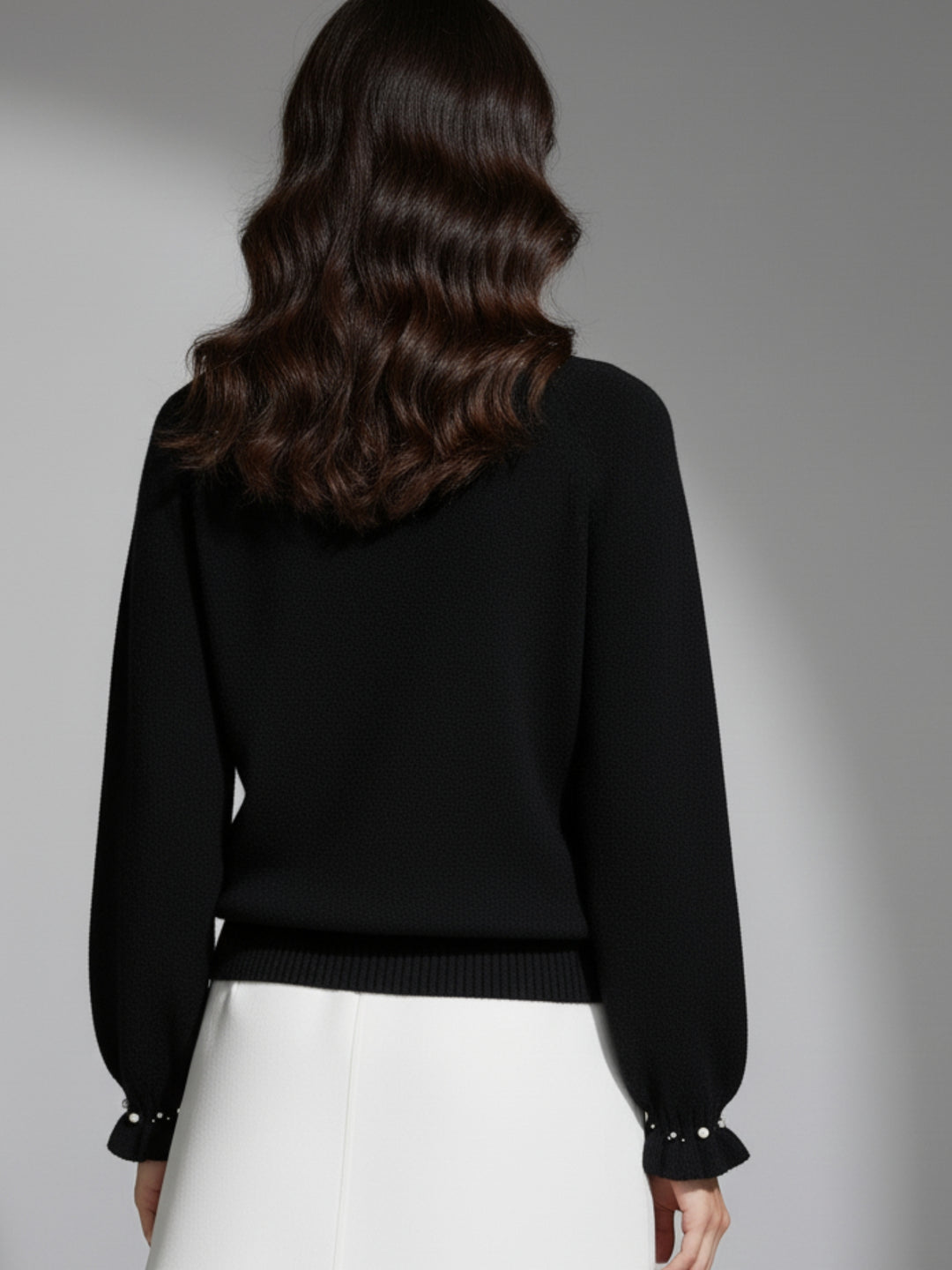 Black Pearl Embellished High Neck Sweater