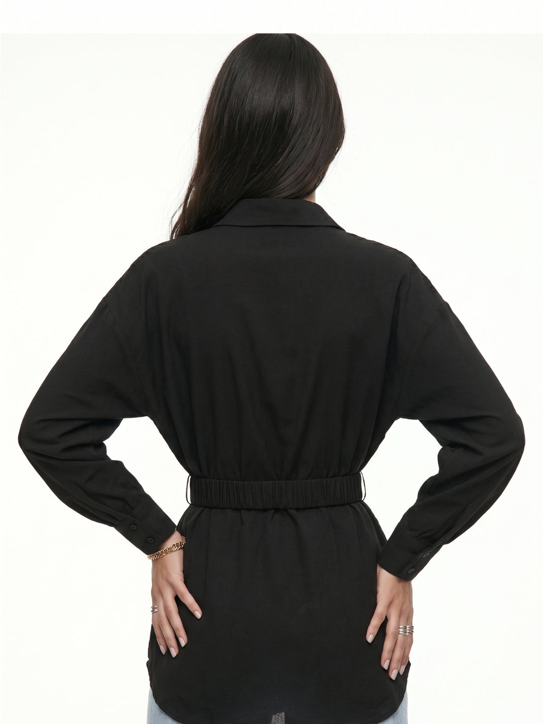 Black Waist Belted Full Sleeve Top