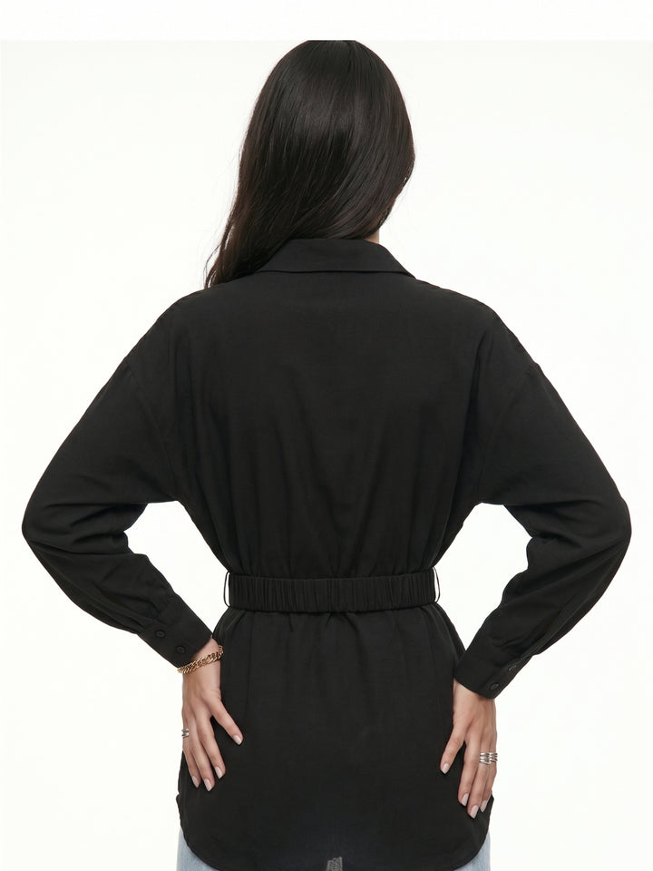 Black Waist Belted Full Sleeve Top
