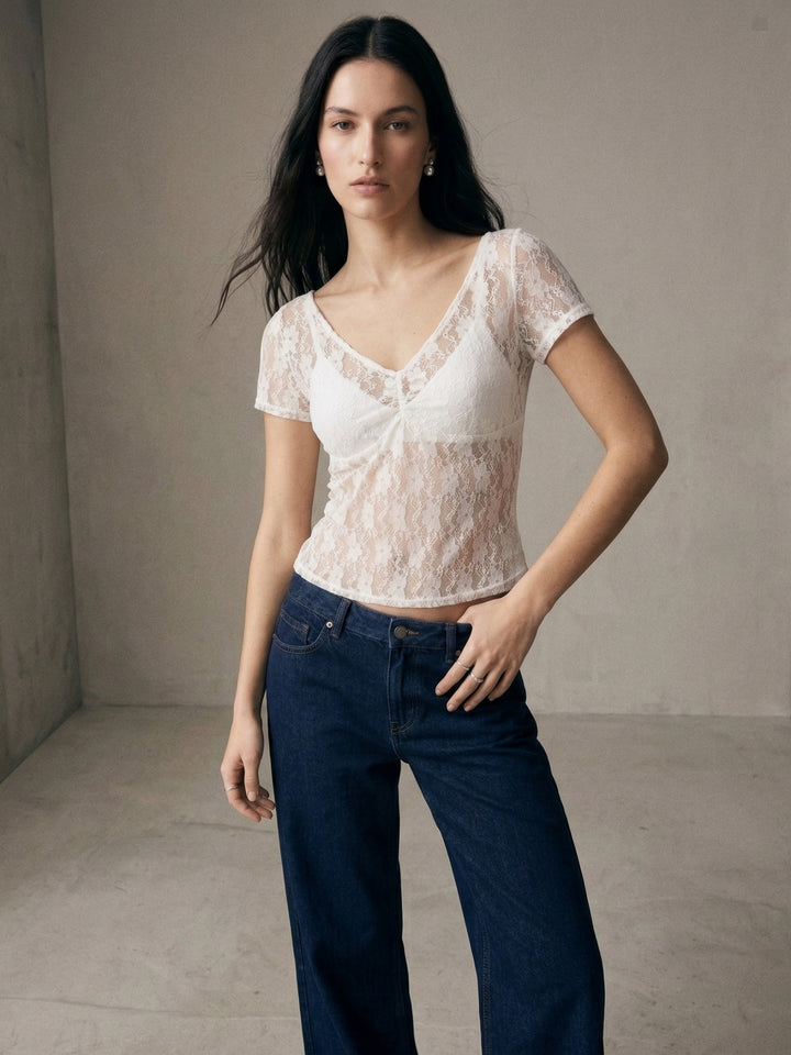 White V Neck Lace Top