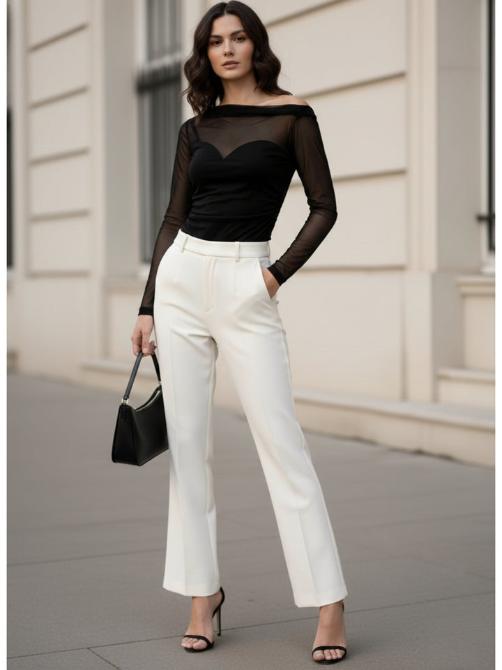 Black Full Sleeve Mesh Detail Top