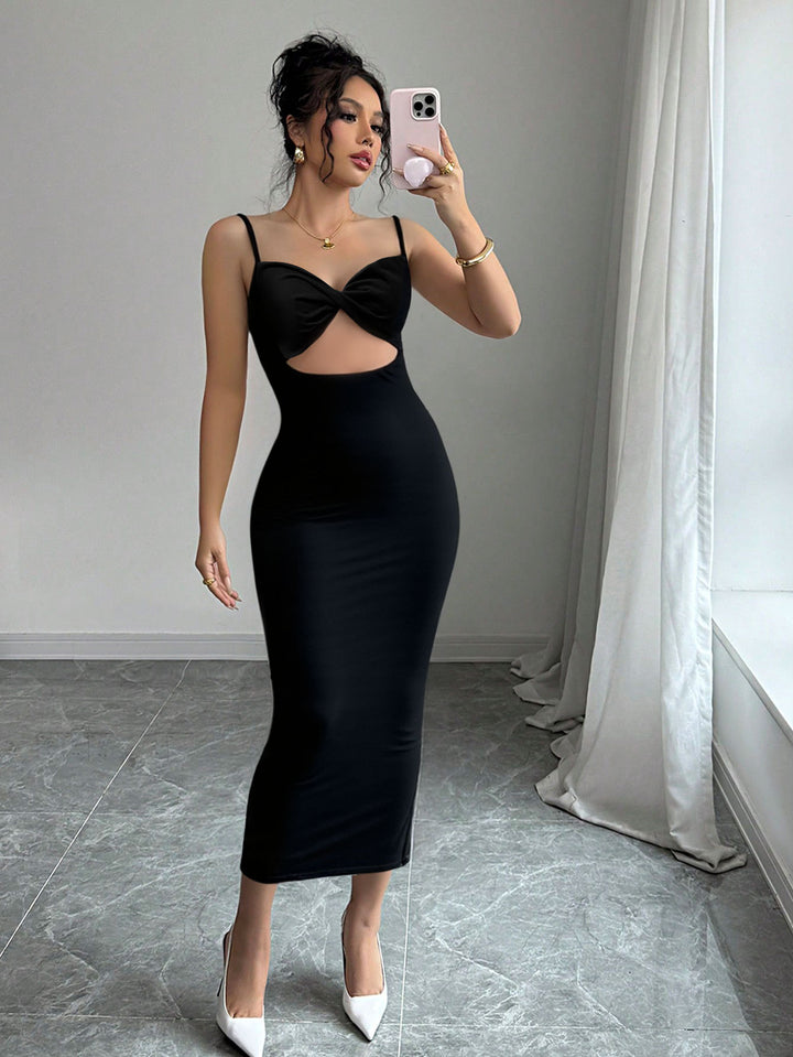 Black Shoulder Strap Cut-Out Detail Dress