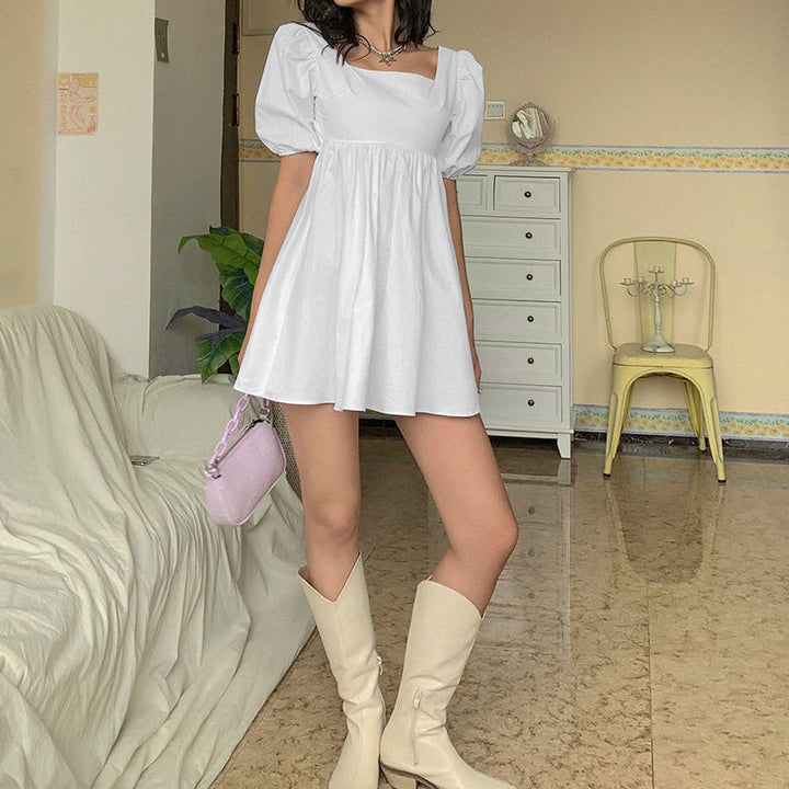 White Volume Sleeve Skater Dress