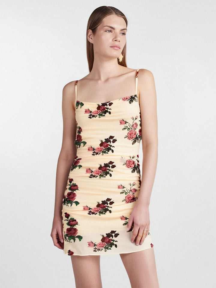 Off White Floral Print Slip Dress