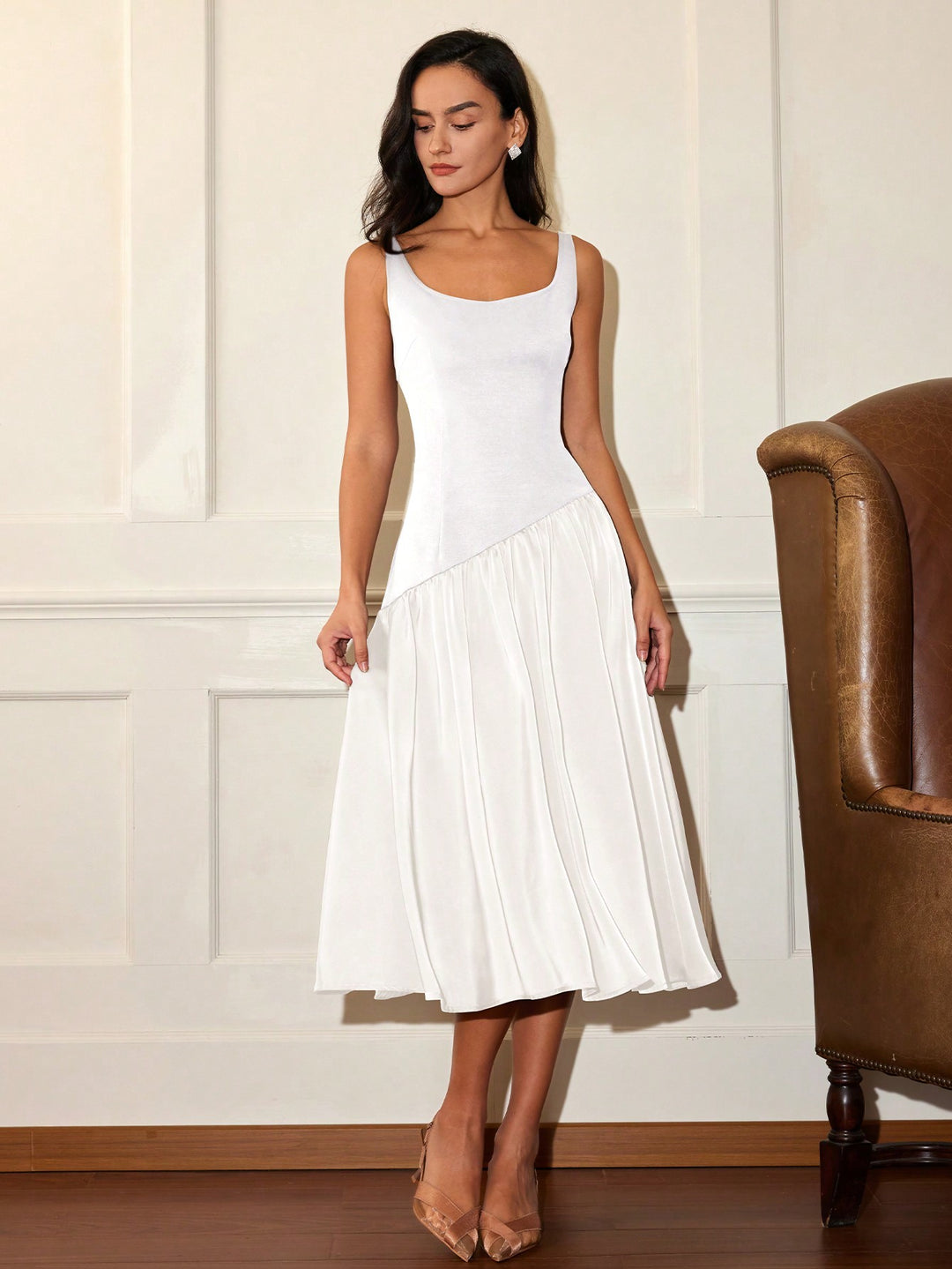 White  Flare Hem Sleeveless Dress