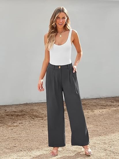 Charcoal Wide Leg Pleated Pants