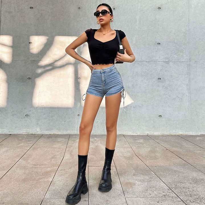 Black Wavy Hem Scoop Neck Top