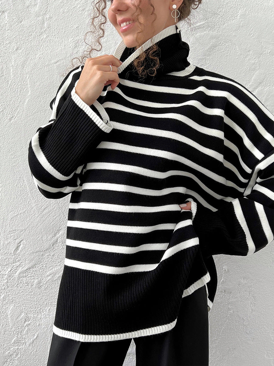 Black Turtle Neck Striped Sweater